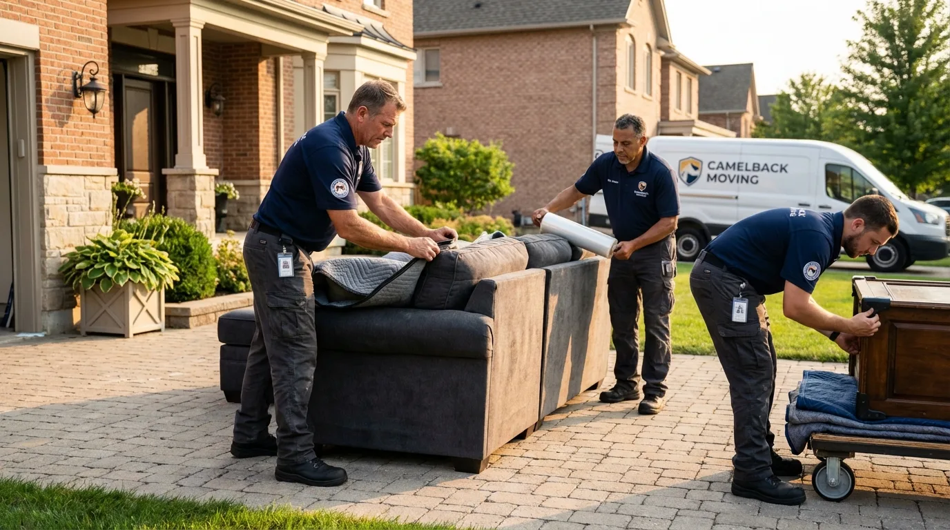 Large estate moving crew wrapping furniture in Garfield, NJ